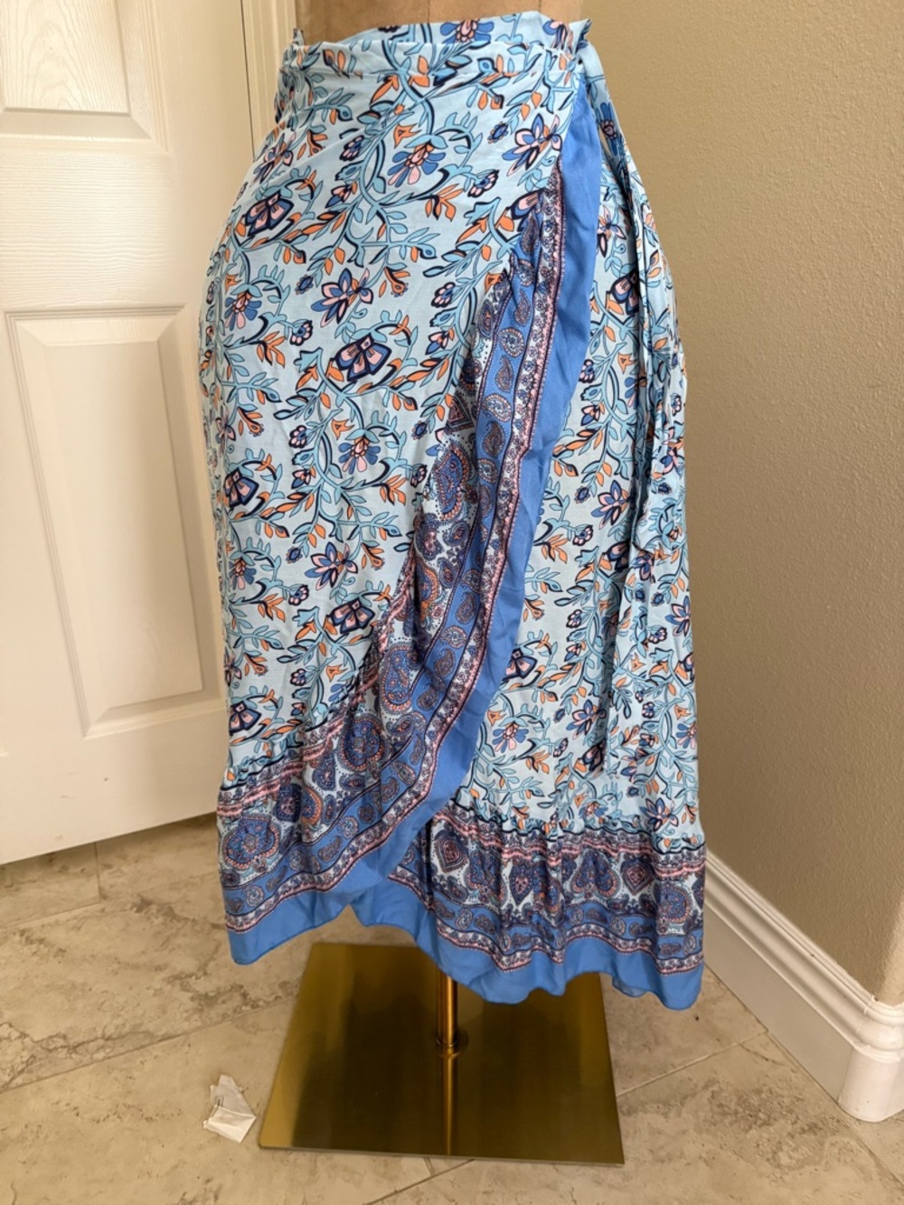 Light Blue Floral Wrap Skirt